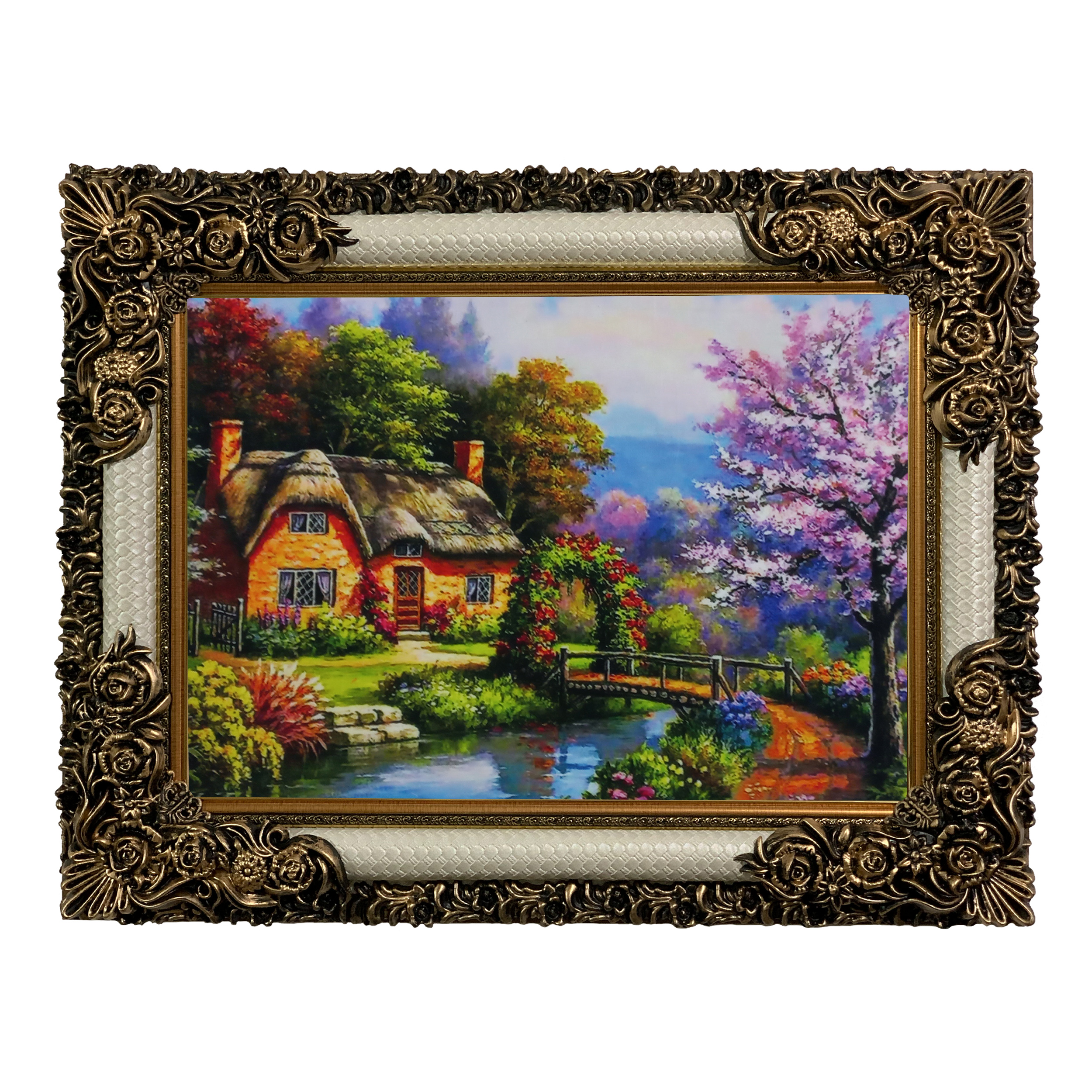 تابلو فرش ماشینی طرح دستبافت مدل خانه و برکه کد 8682 تابلو فرش ماشینی طرح دستبافت مدل خانه و برکه کد 8682